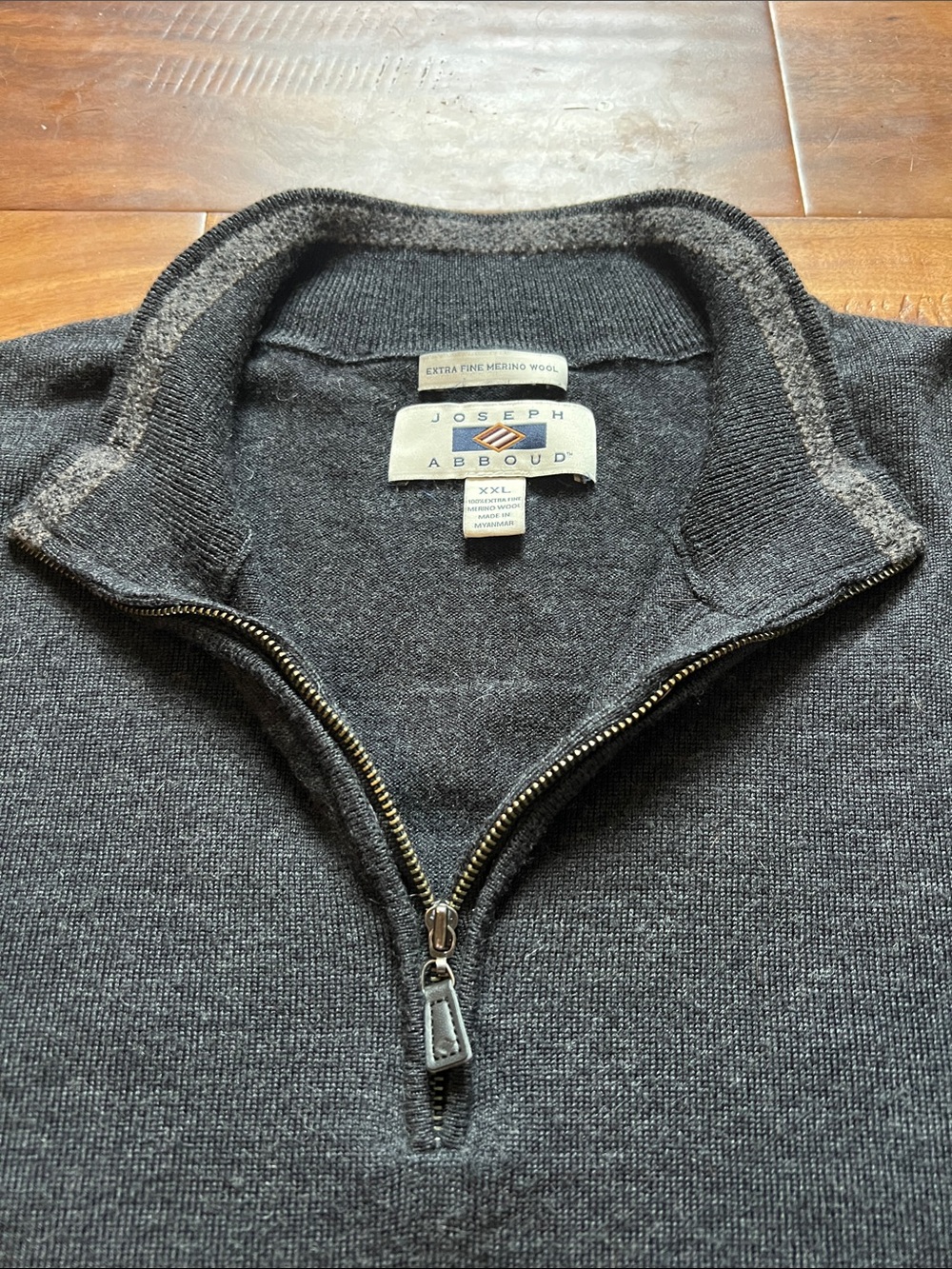 Joseph Abboud Men's Black/Grey Quarter Zip Xxtra fine merino wool XXL Sweater